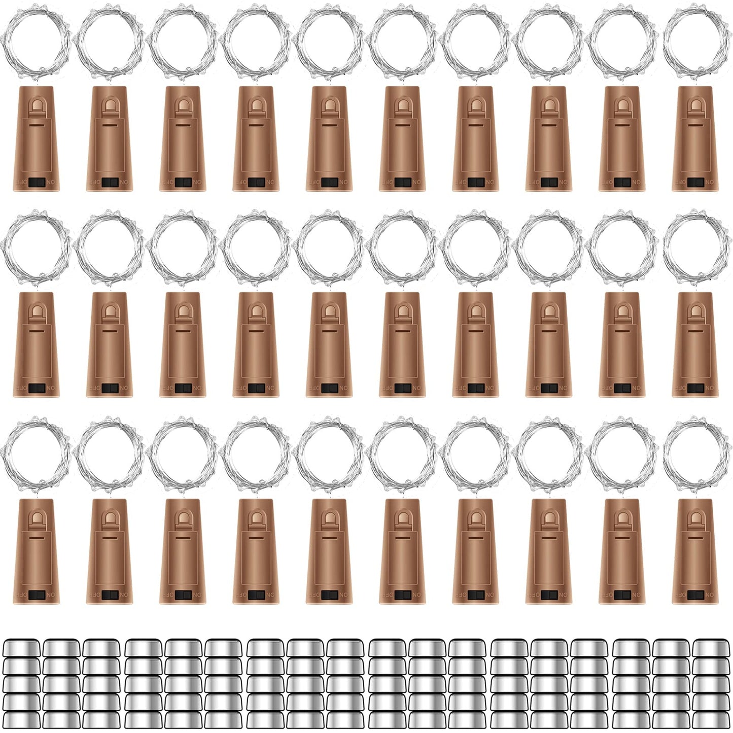 Fensty 30 Pack Wine Bottle Lights With Cork - Cork Bottle Lights Battery Operated 6.6Ft Silver Wire 20 Leds Fairy Lights For Christmas Diy Party Decor Wedding (Warm White 90 Additional Batteries)