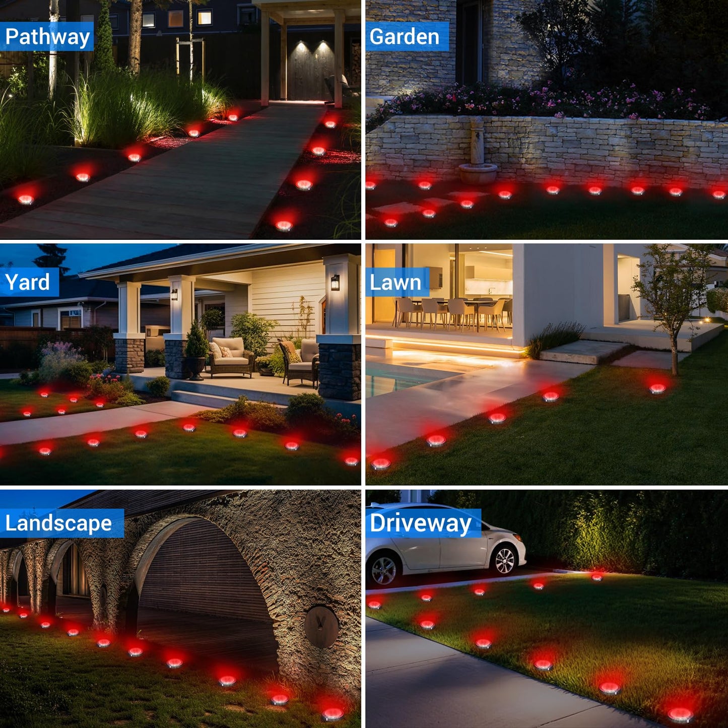 Peasur Mini Solar Ground Lights Outdoor  8 Pack Flat Solar Powered Disc Lights  Ip68 Waterproof  Anti-Rust  Landscape Lighting For Pathway Garden Yard Lawn Walkway Landscape Driveway  Red