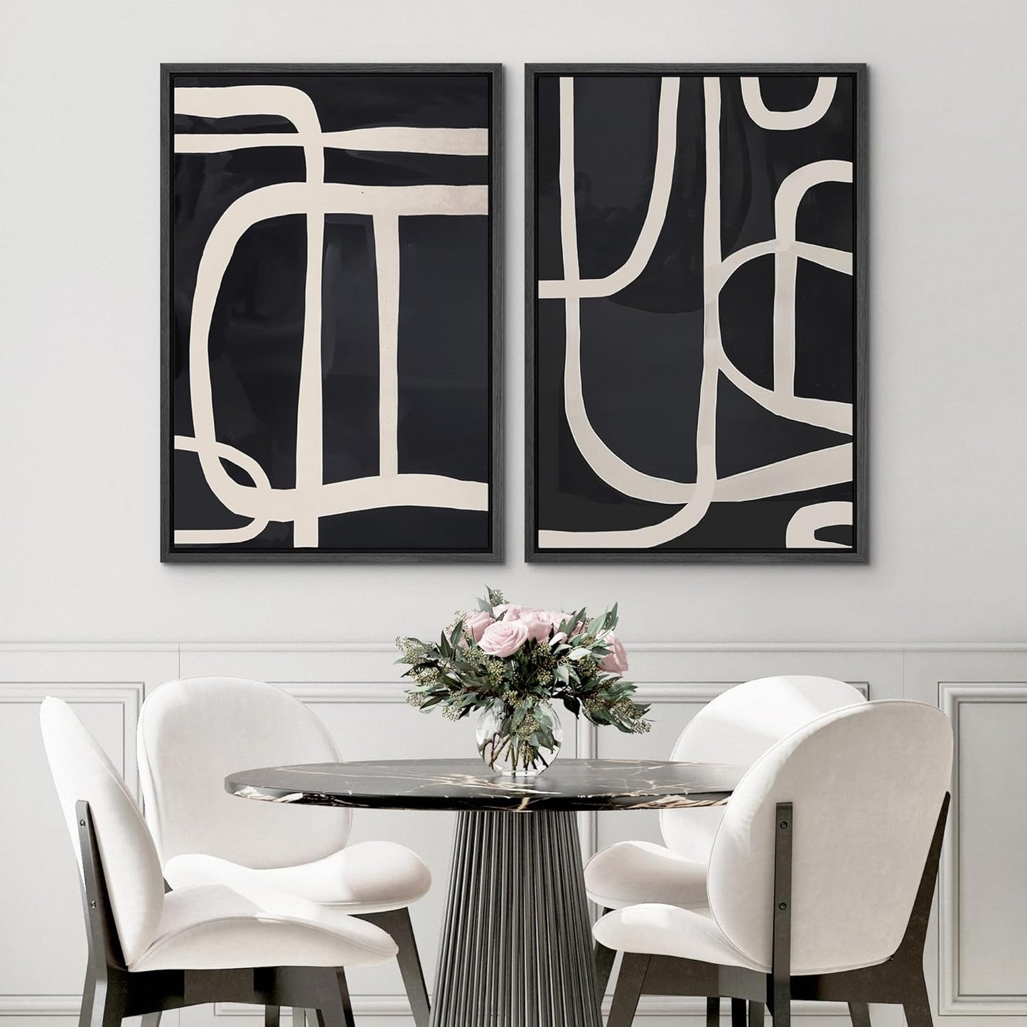 SIGNWIN Framed Canvas Print Wall Art Modern Graphic Black and White Curved Line Patterns Illustrations Modern Art Decorative Contemporary for Living Room, Bedroom, Office - 16"x24"x2 Black