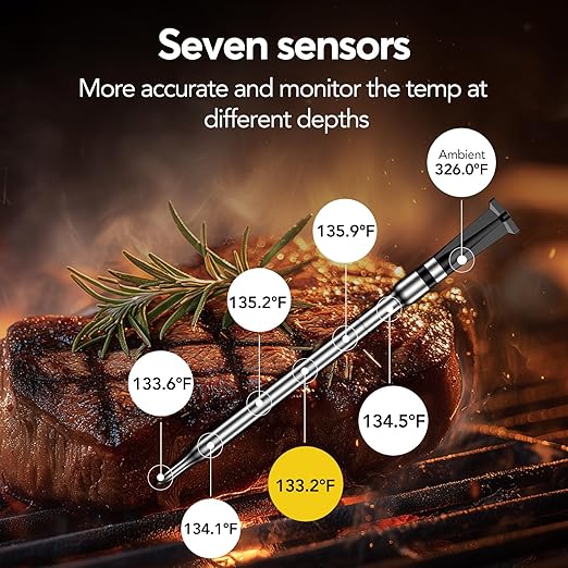 Smart WiFi Wireless Meat Thermometer Unlimited Range 7 NIST Cert.Sensors Accuracy ±0.5°F Sub-1G (10X Stronger than Bluetooth)APP&Digital Base,Monitor for BBQ, Grill,Oven, Smoker(1,Silver,Small)
