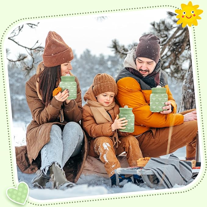 Amylove Mini Hot Water Bottle 320ml for Hot & Cold Compress with Cover Silicone Microwave Heating Small Water Bag for Travel Pain Relief Holiday Gifts(Green)