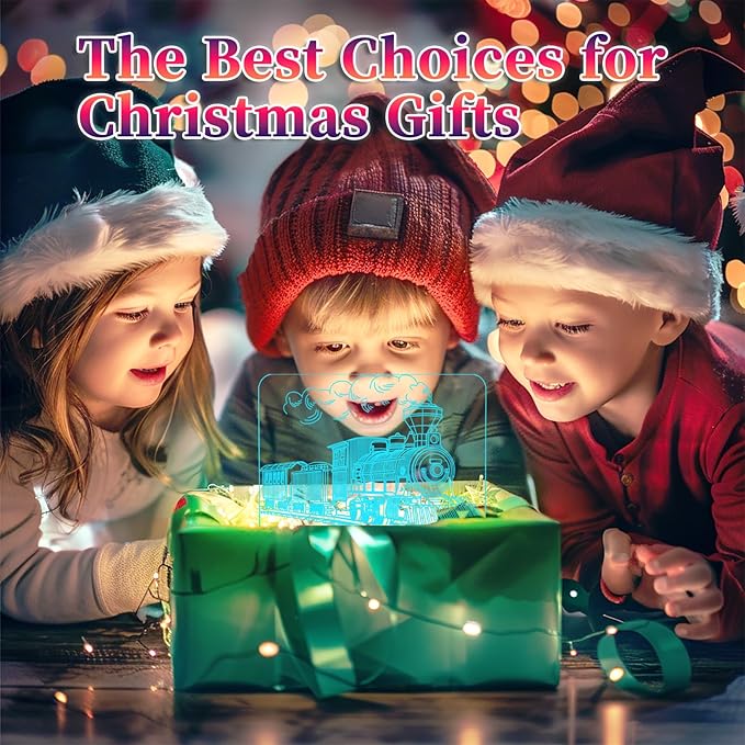 Train Night Light, 3D LED Night Lamp for Boys - Trains Themed Bedroom Lamps, Optical Illusion Lamp with Remote Control, Perfect for Kids' Room Décor, Cool Gifts for Trains Lovers(Steam Train 2)