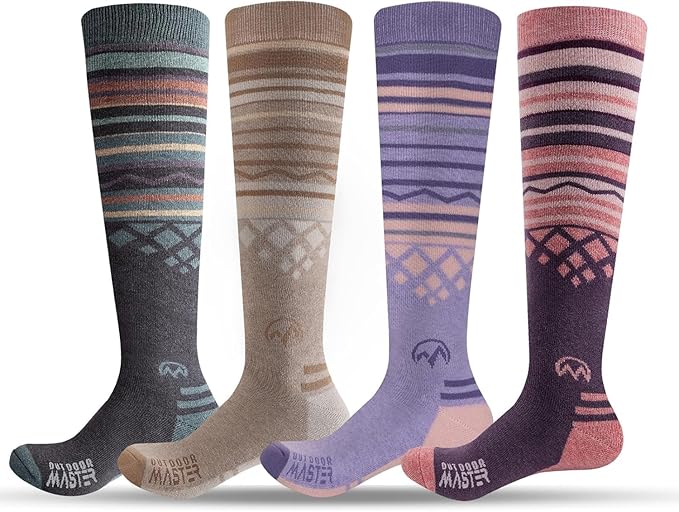 OutdoorMaster Merino Wool Ski Socks for Men & Women, Unisex Thermal Winter Warm Snowboarding Socks for Cold Weather