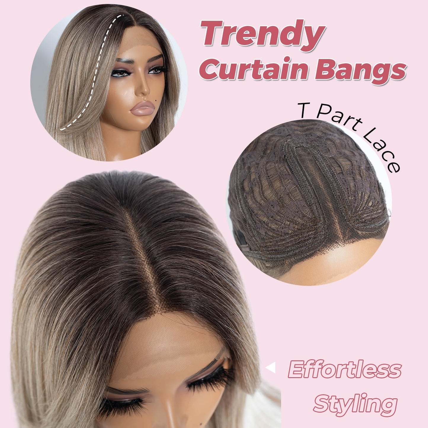 Style Icon 24 Synthetic Lace Front Wigs HD Lace Middle Part Wigs Long Straight Wigs for Women Pre Plucked Wigs with Bangs of Doo