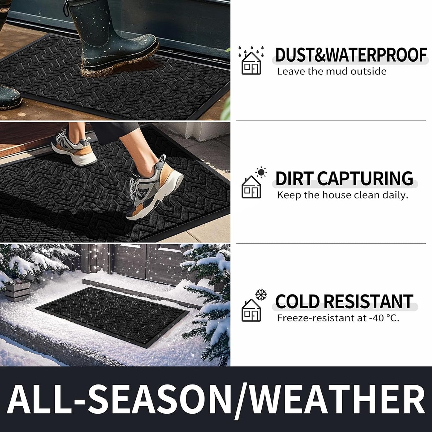 Yimobra Large Door Mat Outside Entrance 47x32, Waterproof Heavy Duty Outdoor Mats for Front Door, Non Slip Rubber Entry Mat for Garage Patio Indoor, Easy Clean, Black