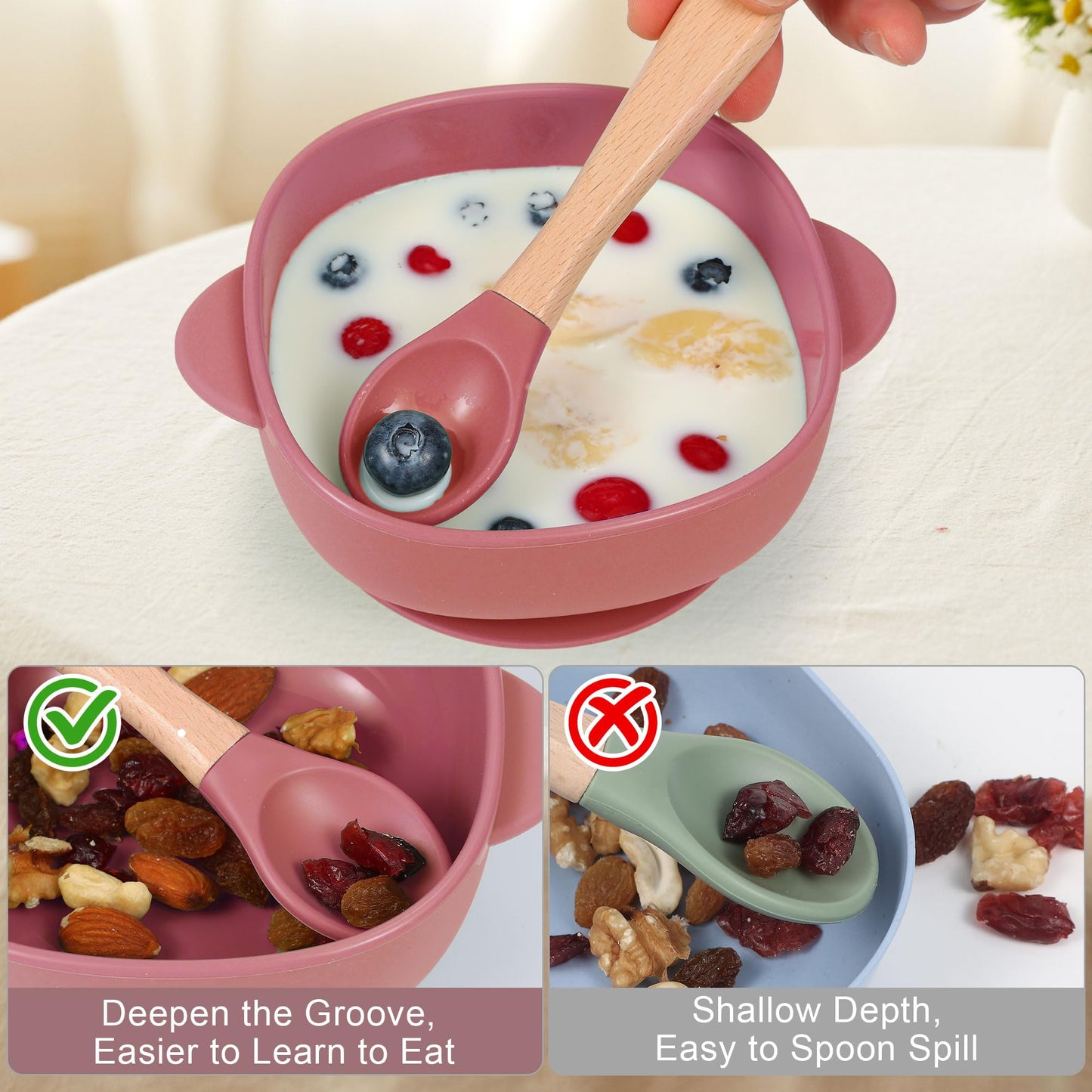 Silicone Baby Feeding Set, Baby Led Weaning Supplies, Silicone Suction Butterfly Plate, Bowl, Spoons, Fork and Waterproof Bib & Cloth Bib, Eating Utensils Baby Feeding Essentials (Pink)