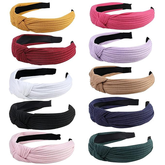 Fishinsea 10 Pack Knotted Wide Headbands for Women Cute Fashion Head Wrap in Solid Color Non-slip Hair Accessories for Dai...