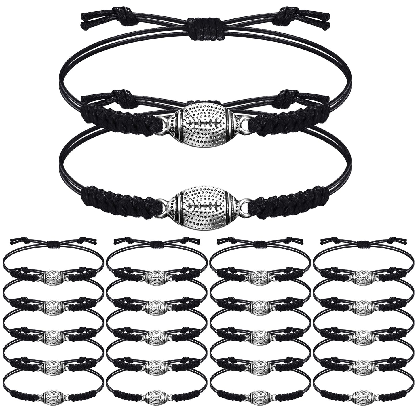 Hicarer 20 Pieces Football Bracelets Adjustable Football Charm Bracelets Football Gifts for Women Men Most Sport Team Players(Bl