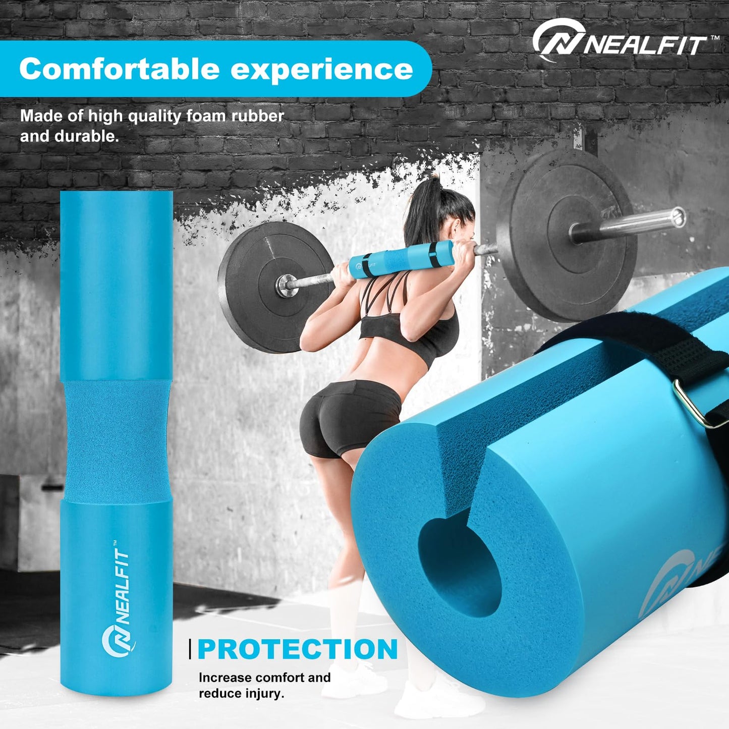NEALFIT Barbell Pad Squat Pad for Squats—Squat Bar Pad—Great for Weightlifting,Lunges and Hip Thrusts—Foam Sponge Pad—Fit Standard and Olympic Bars Perfectly (Cyan)