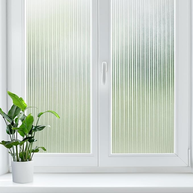 LUTE Reeded Glass Window Privacy Film, Frosted Glass Film, Removable 3D Decorative Decals Sun Blocking Anti UV Door Window Cover, No Glue Static Cling Vinyl for Bathroom Home Office, 17.5" x 78.7"