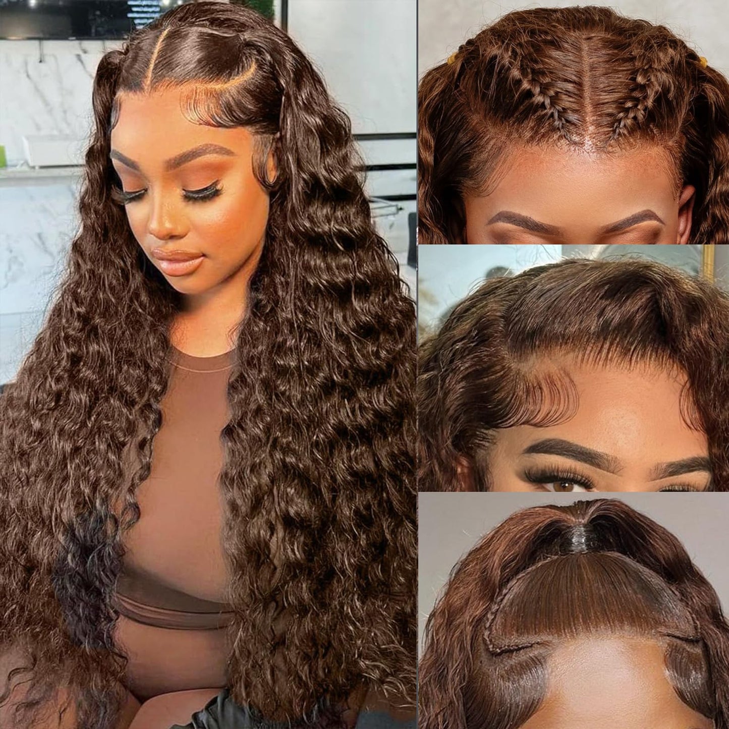 34 Inch Water Wave Lace Front Wigs Human Hair Chocolate Brown Lace Front Wig For Women 180% Density Wet And Wavy 13x4 Hd Frontal