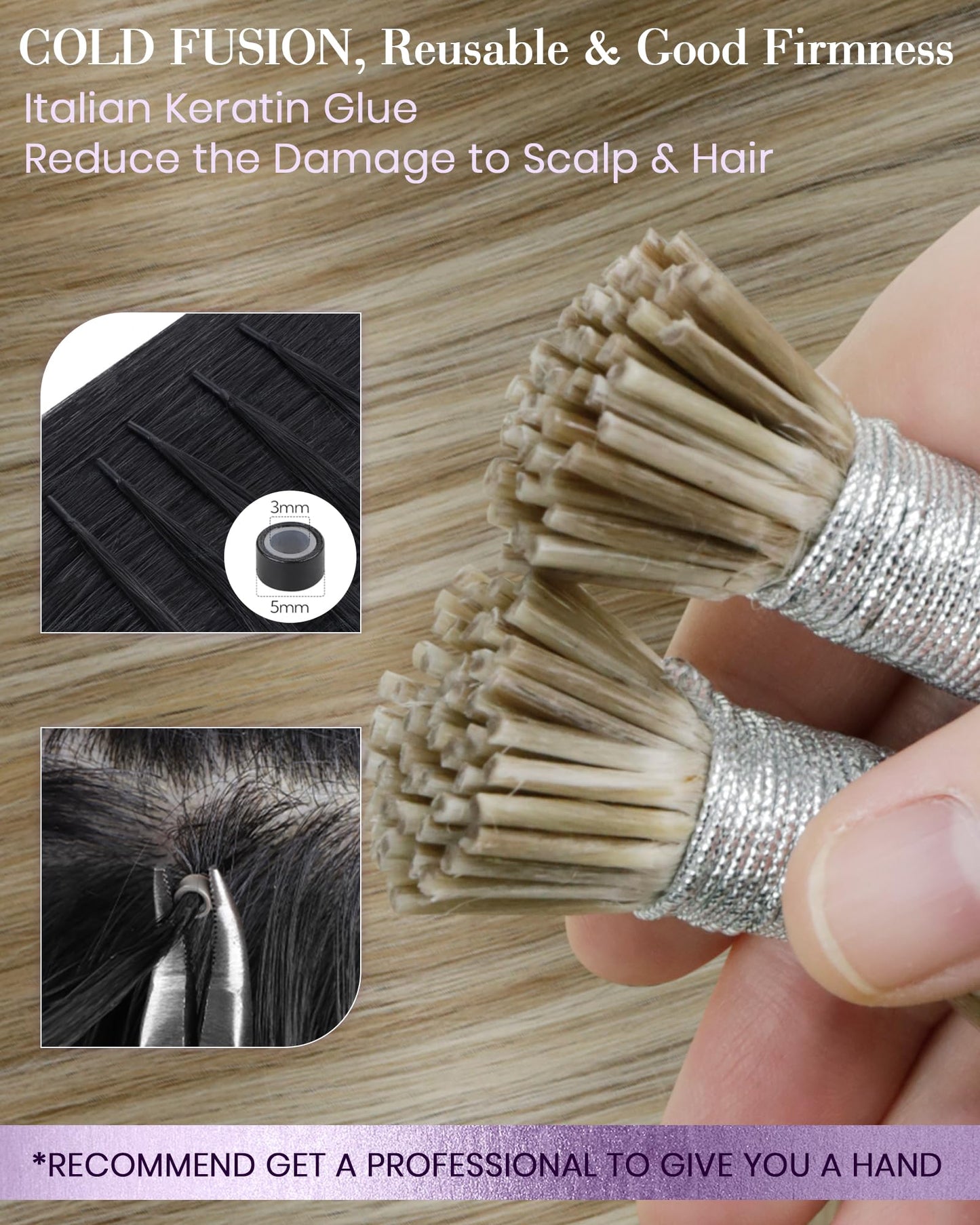 LaaVoo I Tips Hair Extensions Real Human Hair Blonde Itip Extensions Highlight Blonde I Tip Hair Extensions Human Hair Cold Fusi