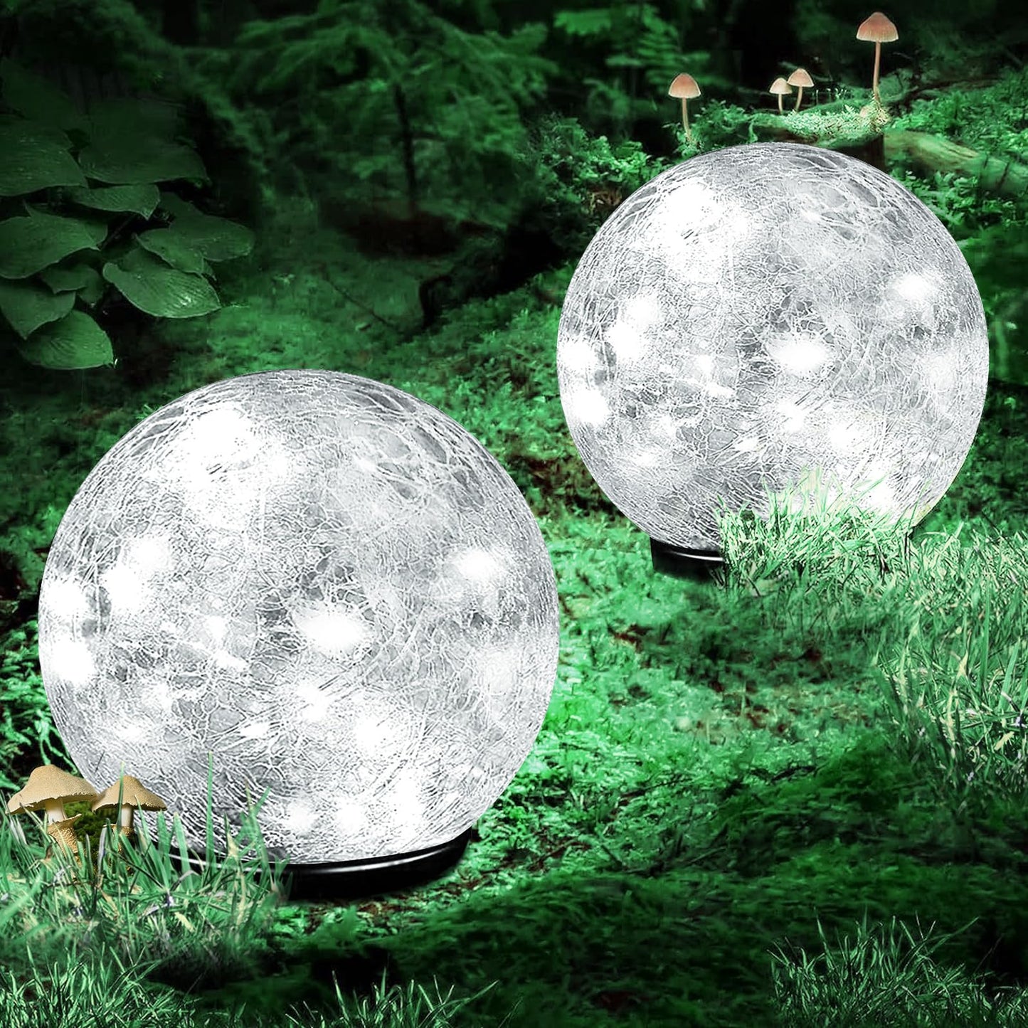 Coroor Garden Solar Ball Lights - 50 Led  ed Glass Globe, Waterproof, 4.7 White, 2 Pack For Outdoor Pathway & Lawn Decor