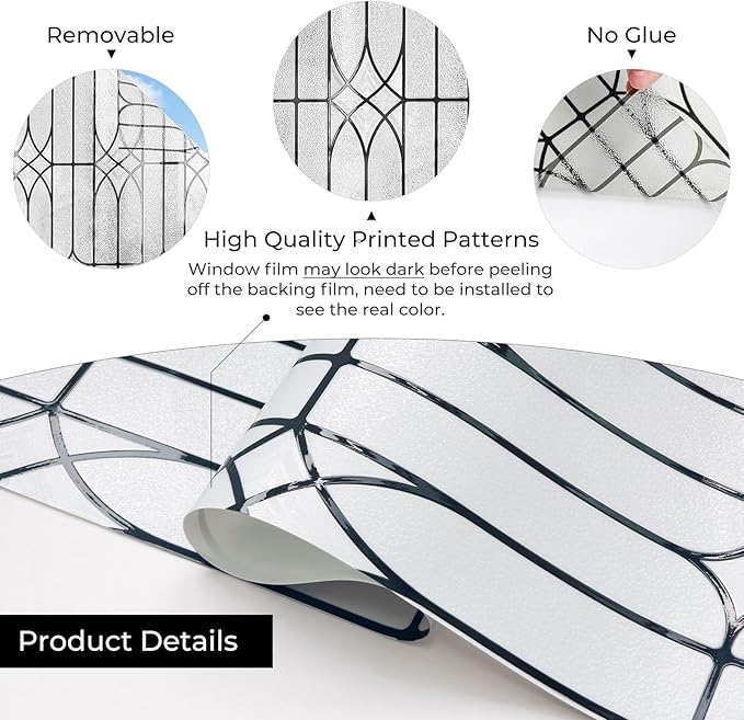 Window Privacy Film, Stained Glass Decorative Static Cling, Removable Sun Blocking Vinyl Covering,Window Film for Home Kitchen Living Room, Dusseldorf, 17.3" x 78.7"