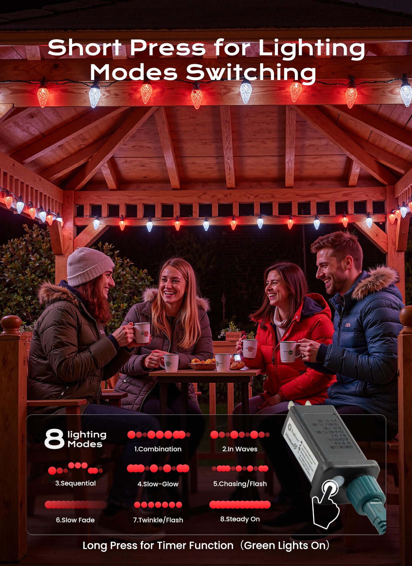C9 Christmas Lights Outdoor  100 Ft 150 Led Connectable C9 String Lights With 8 Modes And Timer Xmas Tree Patio Roofline Garden Yard Holiday Party Indoor Outdoor Decoration  Red And White