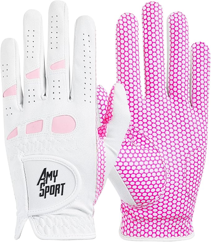 Amy Sport Golf Gloves Women Left Hand Right All Weather Rain Grip Value 2 Pack, Ladies Soft Pink Glove Lh Rh Both Hand Fit...