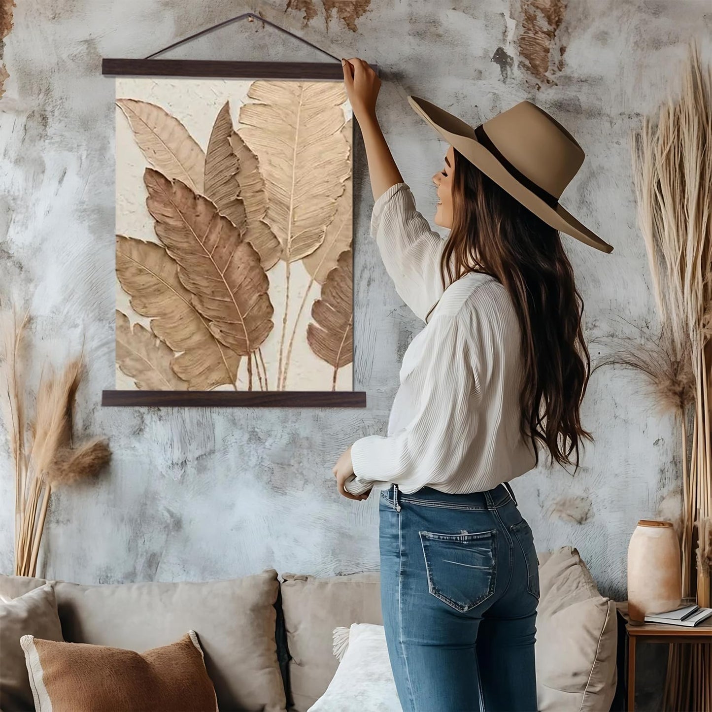 Artmag Magnetic Poster Hanger Frame, 26x38 26x37 26x20 Light Wood Wooden Magnet Canvas Artwork Print Poster Hangers Frames Hanging Kit (Walnut, 26")