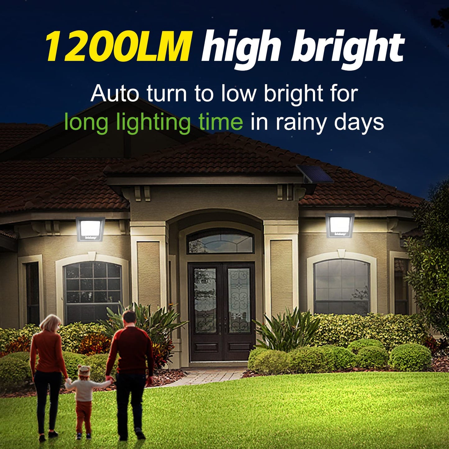 intelamp Solar Flood Lights, 4400mAh, 2 Pack, IP65 Waterproof, Dusk to Dawn, White