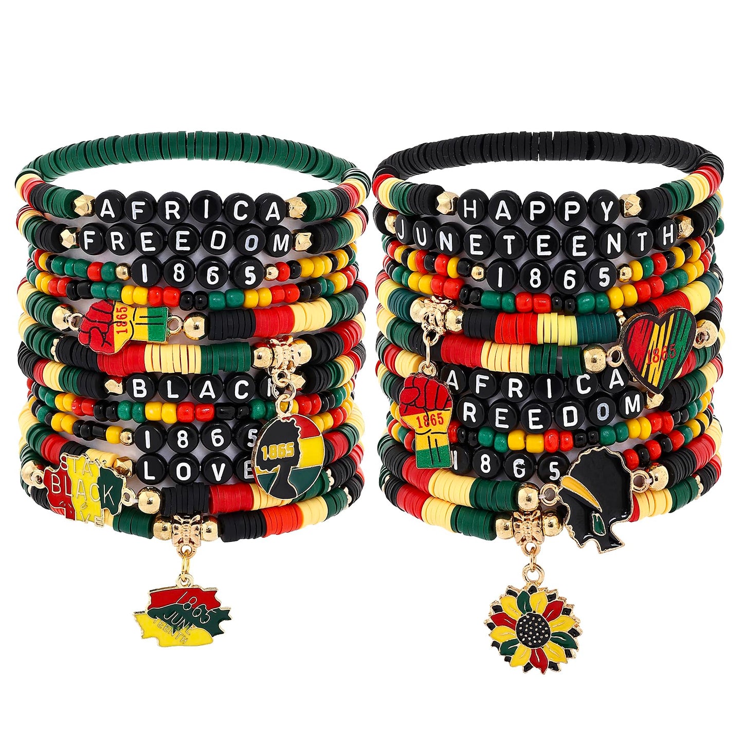Taouzi 24Pcs Juneteenth Bracelets Happy Juneteenth Day Party Favors Accessories Freedom Black African Patriotic Friendship Brace