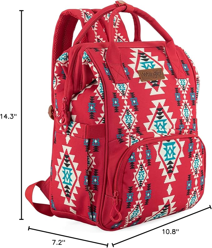 Montana West Wrangler Diaper Bag Backpack Aztec Travel Backpack Purses Western Multi-Function Baby Bags for Mom with Waterproof Insulated Pockets