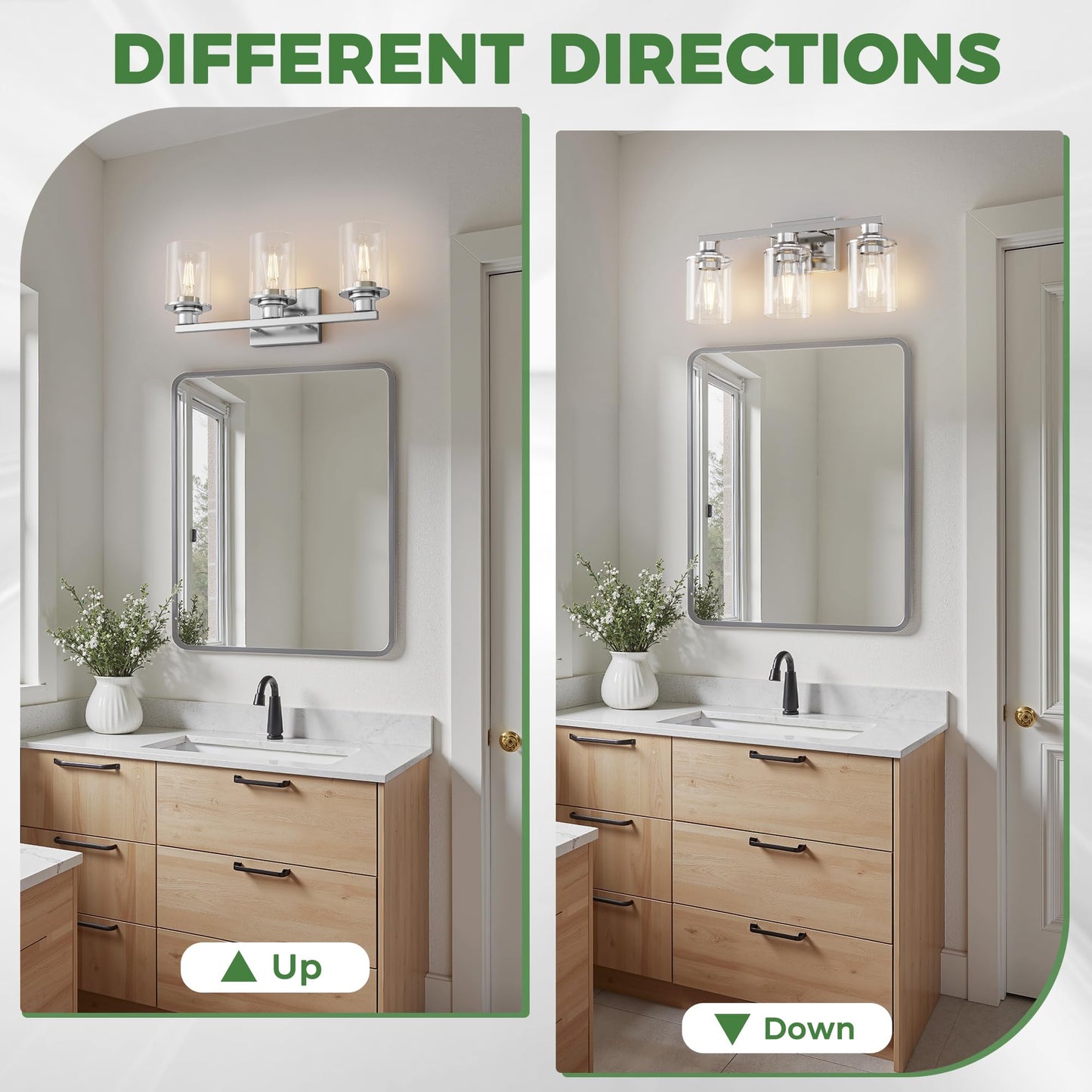 Doresshop 17 Inch Bathroom Light Fixtures  3-Light Chrome Bathroom Lighting Fixtures Over Mirror With Clear Glass Shade  Vanity Lights For Living Room Bedroom