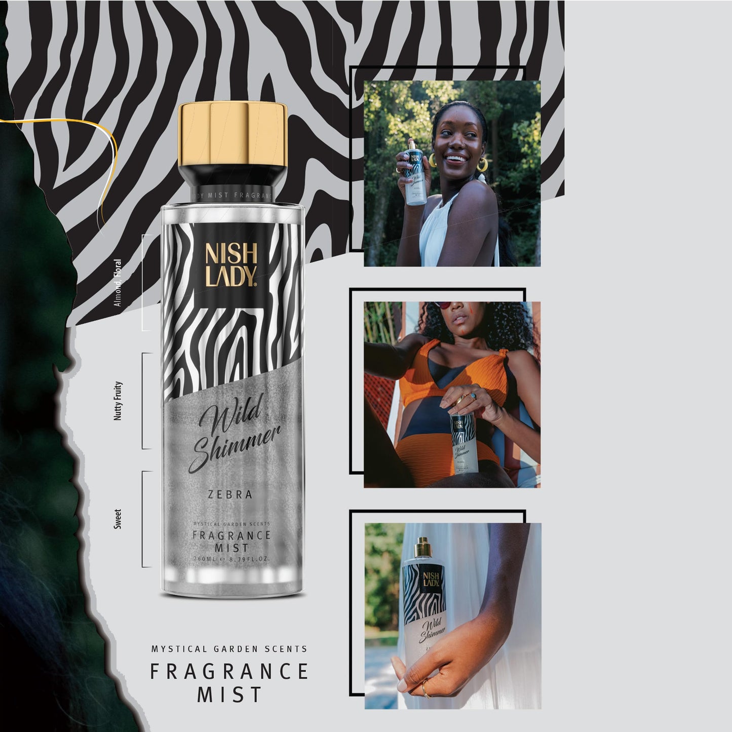 Nishlady Fragrance Mist Wild Shimmer ZEBRA 260ml / 8.79fl.oz