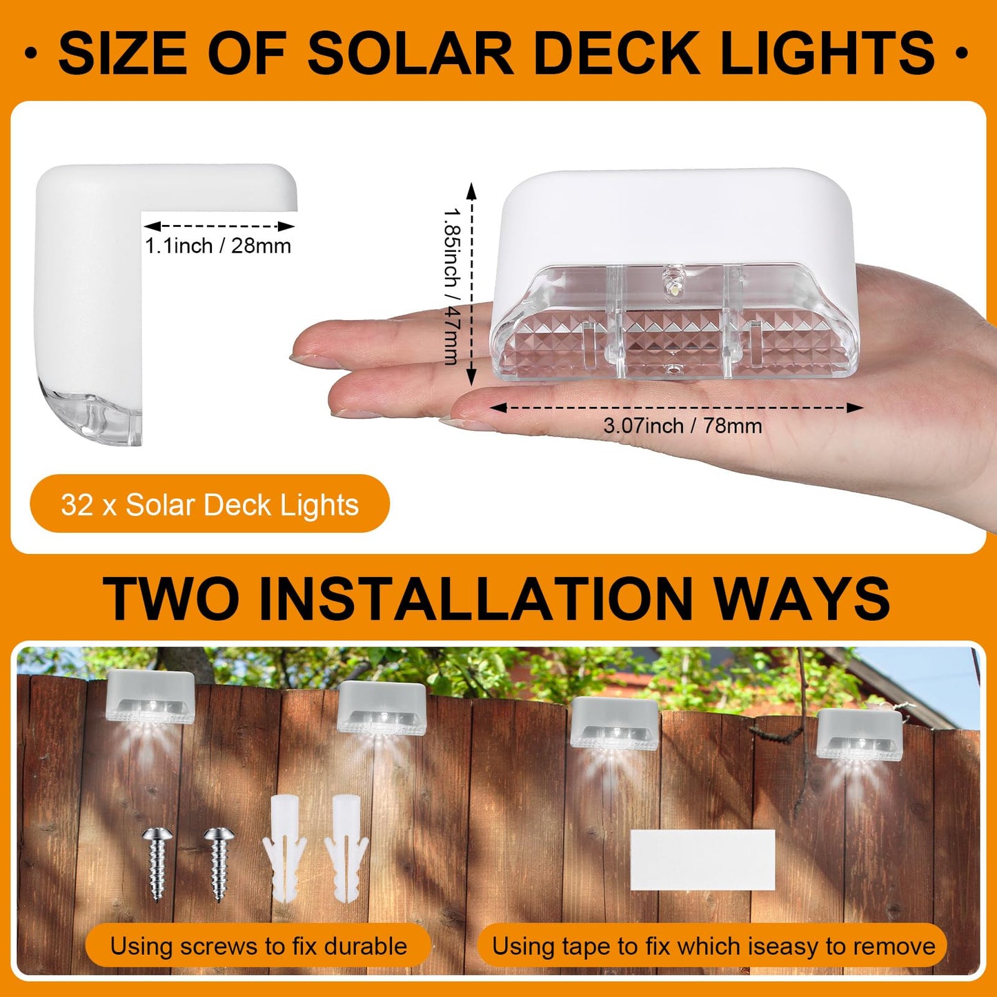 Geelin 32 Pcs Solar Deck Lights - Waterproof Led For Stairs, Patio, Garden - White Shell Cool White Light, Model Hod-Geelin-055