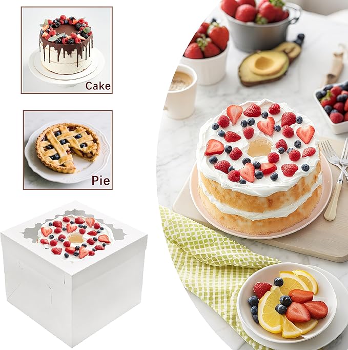 10pcs Cake Boxes 12 Inch,12x12x10in Tall Cake Boxes with Window,10in 12in White Bakery Boxes with Lids,Large Baking Boxes,Square Bakery Boxes for Multi-Layer Cakes