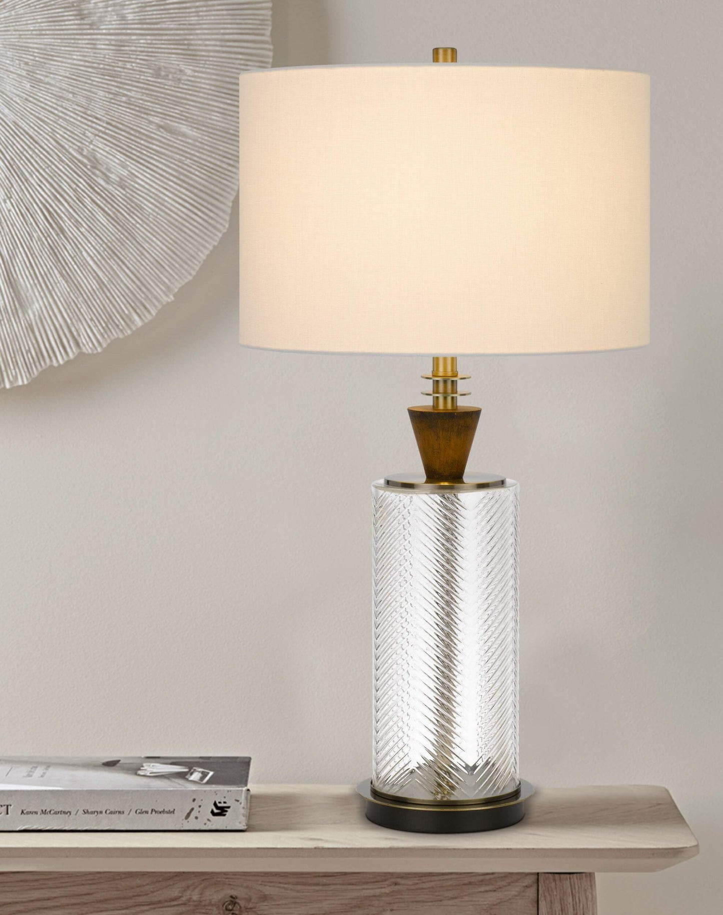 HomeRoots Metal Table Lamp with Empire Shade, 30 in., Clear & White, Model 524712