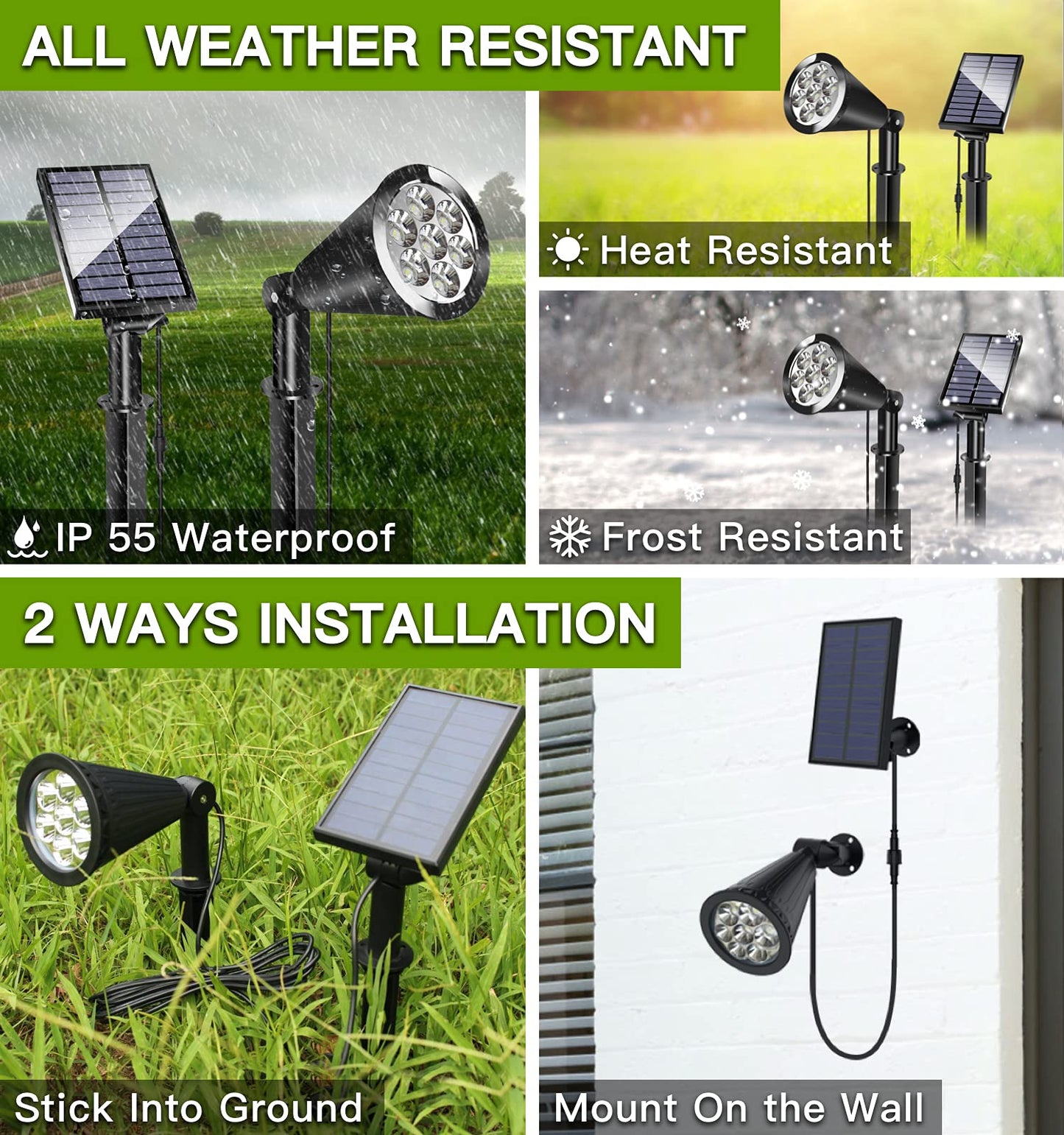 MEIHONG Solar Spot Light Outdoor, Waterproof LED Landscape Lights, 4 Pack, High-impact ABS Plastic, Dusk to Dawn, White, Model K1-B