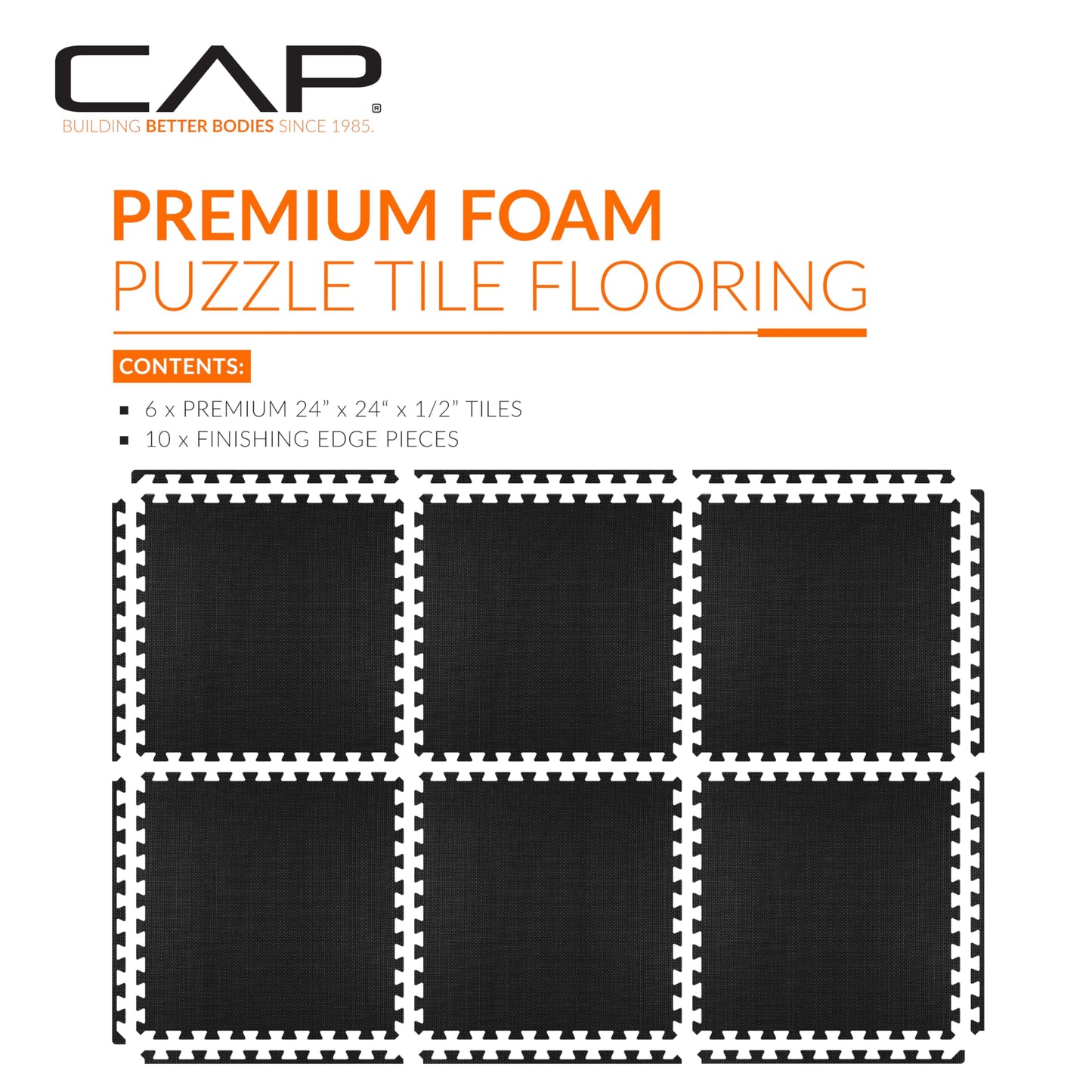 CAP Barbell 1/2-Inch Interlocking EVA Foam Exercise Puzzle Mat Home Gym Flooring - 1 Pack | 24" x 24" x 1/2" | T Pattern - Black