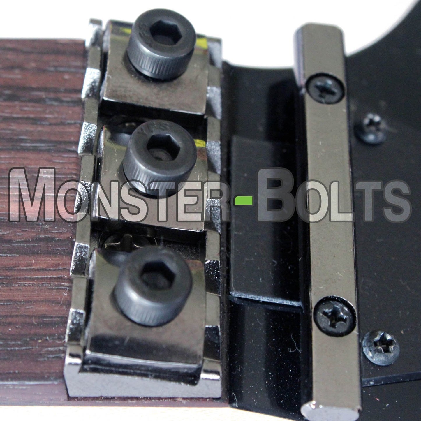 Stainless/Black Alloy Steel/Titanium - Floyd Rose Style Guitar Locking Nut Screws Set - Monsterbolts (Qty 4, Black)