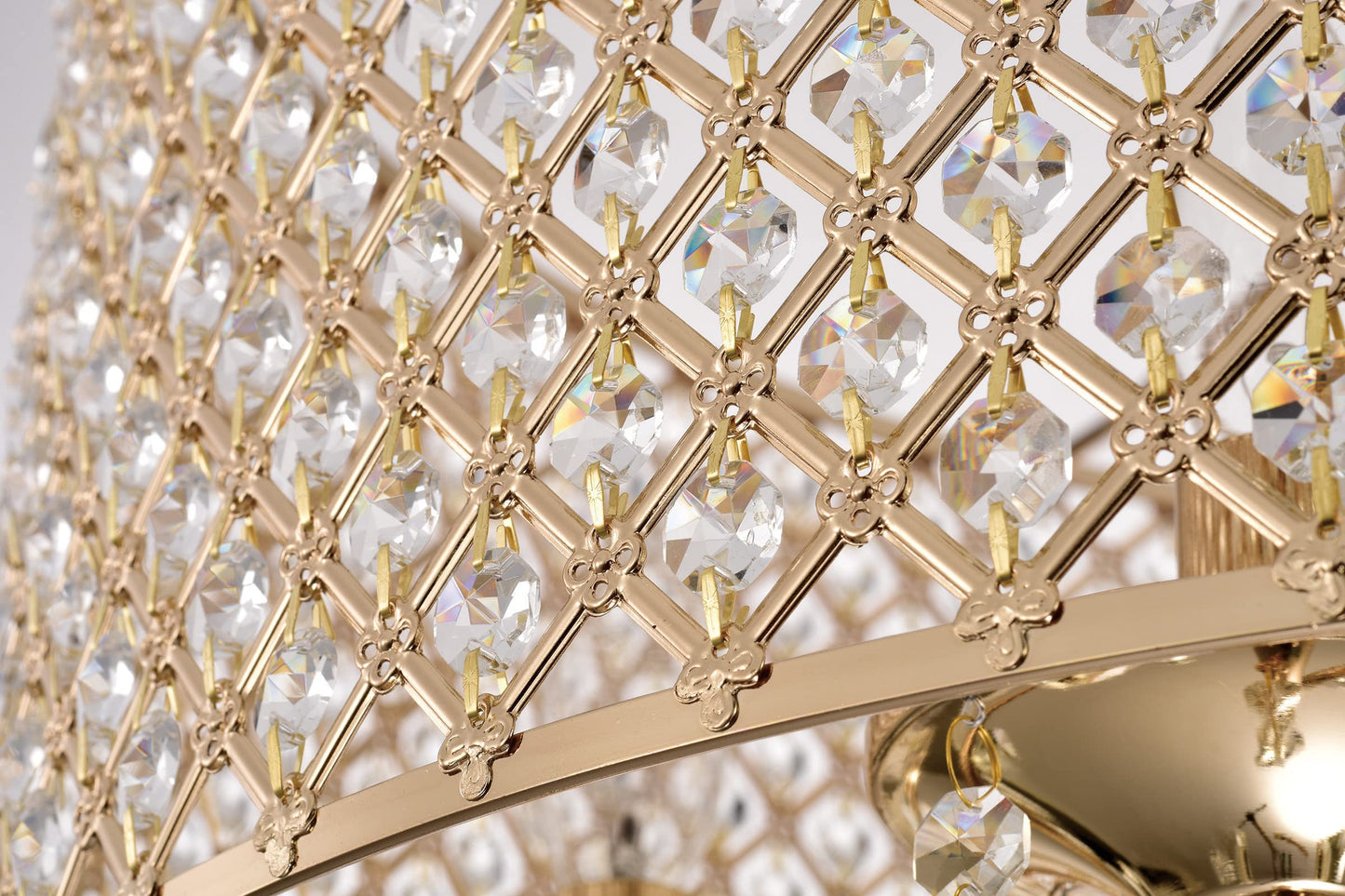 Edvivi 6-Light Drum Crystal Chandelier, Gold Finish With Hanging Tear Drop Crystals, Adjustable Lighting For Dining Room And Entryway