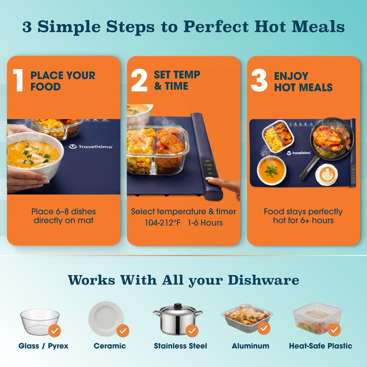 TRAVELISIMO Warming Mat for Food, 24x16in Warming Trays For Buffets Party & Family Dinners - Food Warming Mat keeps Meals Warm & ready to Serve, Electric Warming Tray With Elegant Design For any Table
