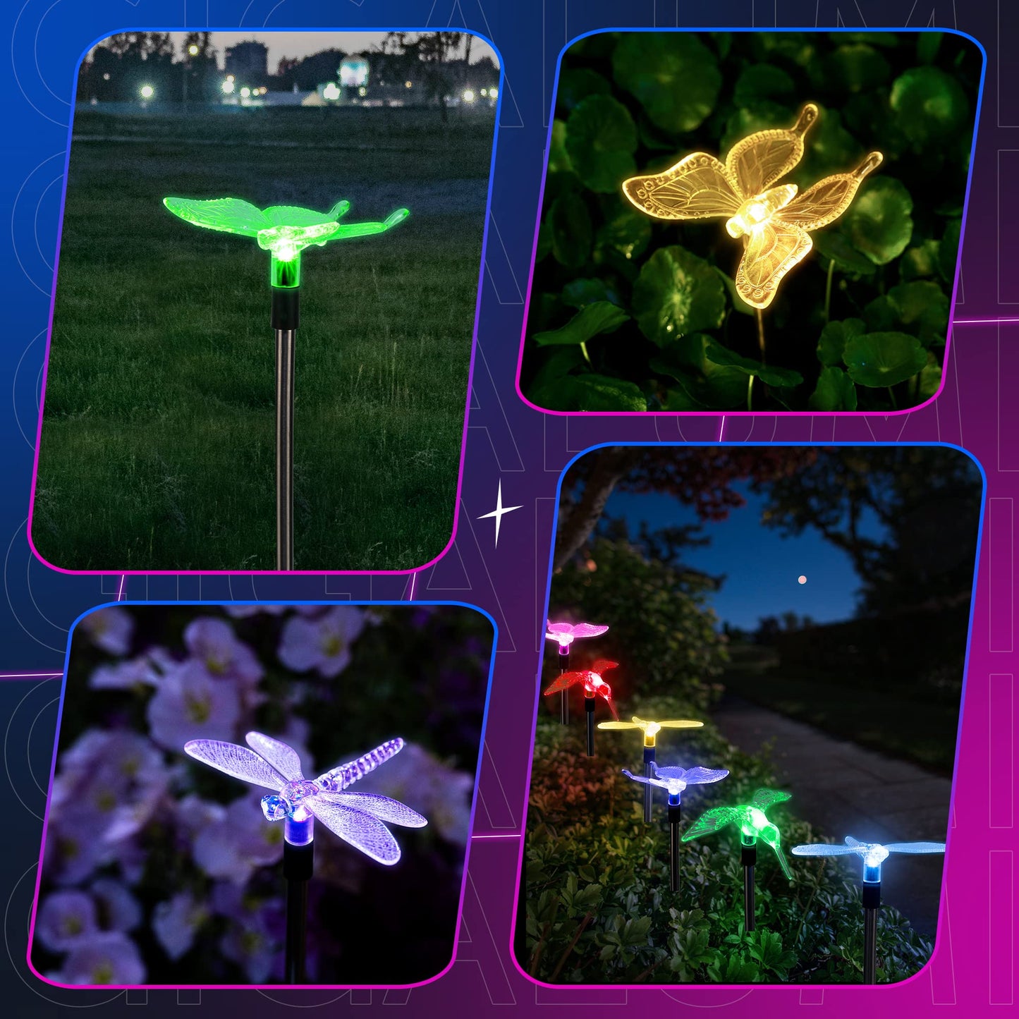GIGALUMI Solar Garden Lights, 6 Pack, Color Changing LED, Multicolor, Plastic, Model P-L-QT-6TCO