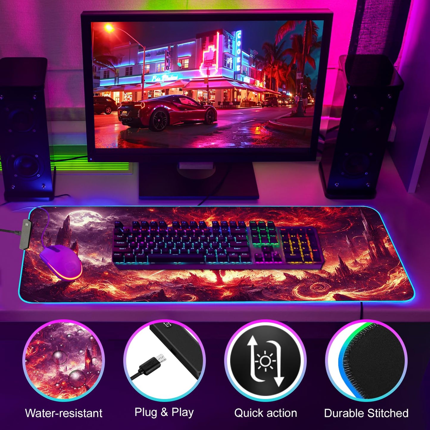 Nexus Elite Gaming Mouse Pad - Desk Mat Gaming Mouse Pad , Medium Extra Large Extended Big Long Huge XL XXL and XXXL RGB LED Light Mousepad For a Computer , PC Mats Mousepads Hellfire Crusader