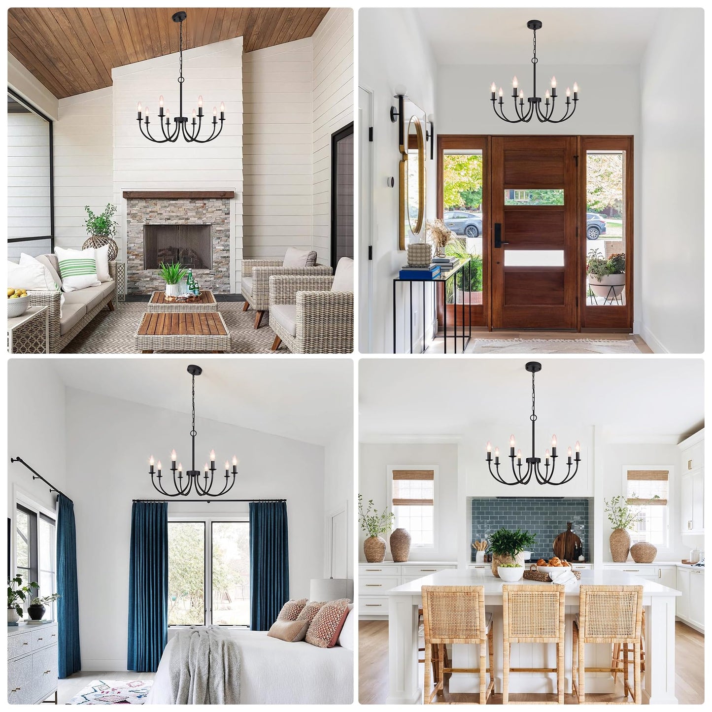 Rviezza 8-Light Black Chandelier  26 Farmhouse Chandelier For Dining Room Lighting Fixtures Hanging  Rustic Candle Modern Chandeliers For Living Room Bedroom Foyer Kitchen(Frosted Black)