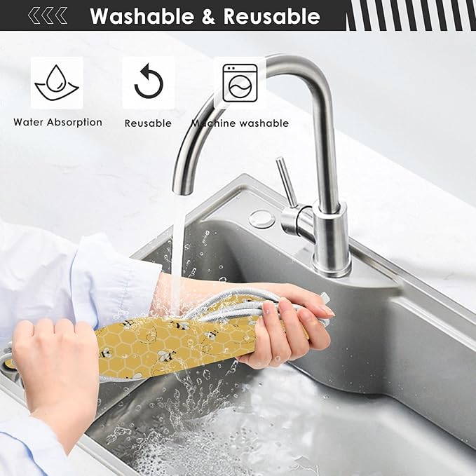 Kitchen Faucet Absorbent Mat,Bees Honey Honeycombs Water Splash Guard for Sink, Faucet Drip Catcher Thicken Sponge Microfiber Faucet Water Catcher Mat Sink Absorbent Mat for Kitchen 23x5in 2 Pack