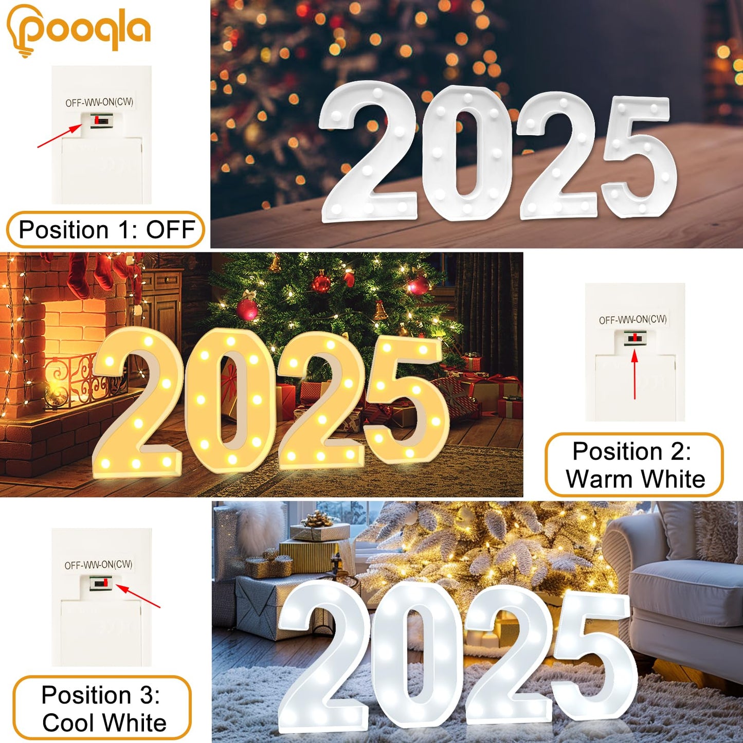 Pooqla LED Marquee Numbers 30 Sign, Plastic Decorative Light Up for 30th Birthday Party, Cool White and Warm White