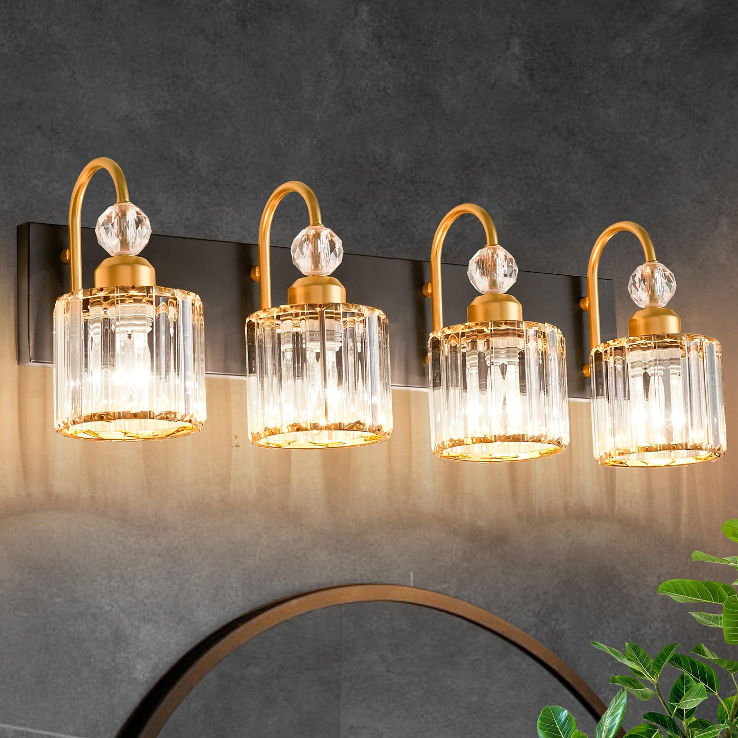 Diamondforge Bathroom Vanity Light Fixtures Over Mirror - Makeup Lighting Black Gold - For Modern Wall  Bath  Desk  Farmhouse  Hallway - 4 Crystal Lights