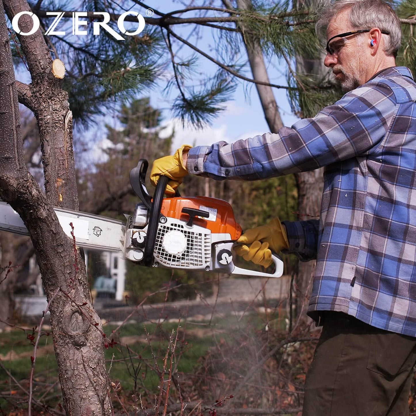 OZERO Leather Work Gloves Flex Grip Stretchable Tough Cowhide Work Gloves 1 Pair (Gold, Medium)