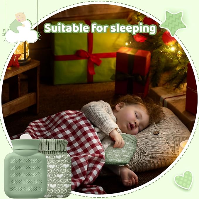 Amylove Mini Hot Water Bottle 320ml for Hot & Cold Compress with Cover Silicone Microwave Heating Small Water Bag for Travel Pain Relief Holiday Gifts(Sage Green)