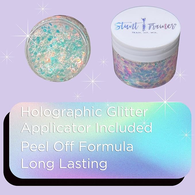 Stunt Trainer Cheer Glitter Face Body Makeup Peel Off Gel Chunky Holographic 15 Colors 1.6oz Vegan Cruelty Free Nontoxic Cheerleader Cheerleading Makeup