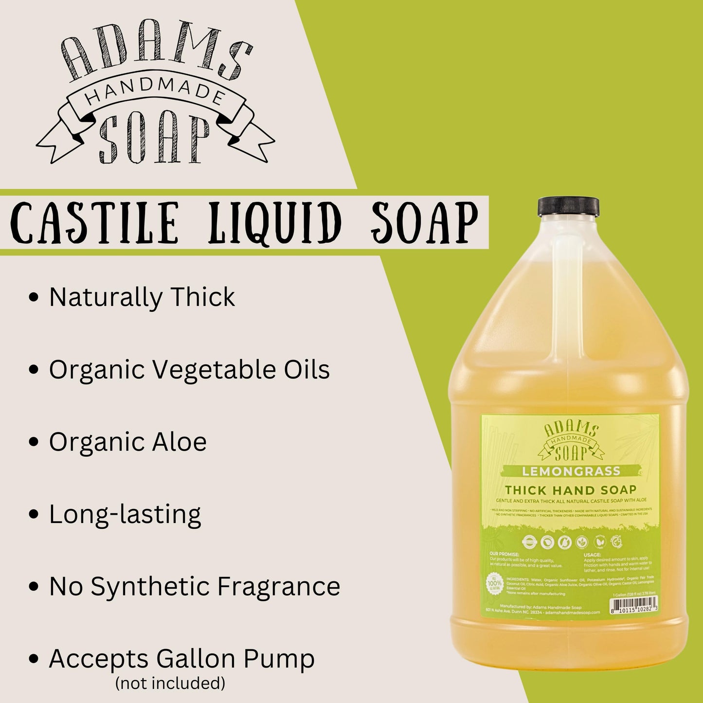 Adams Handmade Soap Liquid Hand Soap 1 Gal (Lemongrass, 4 pack)