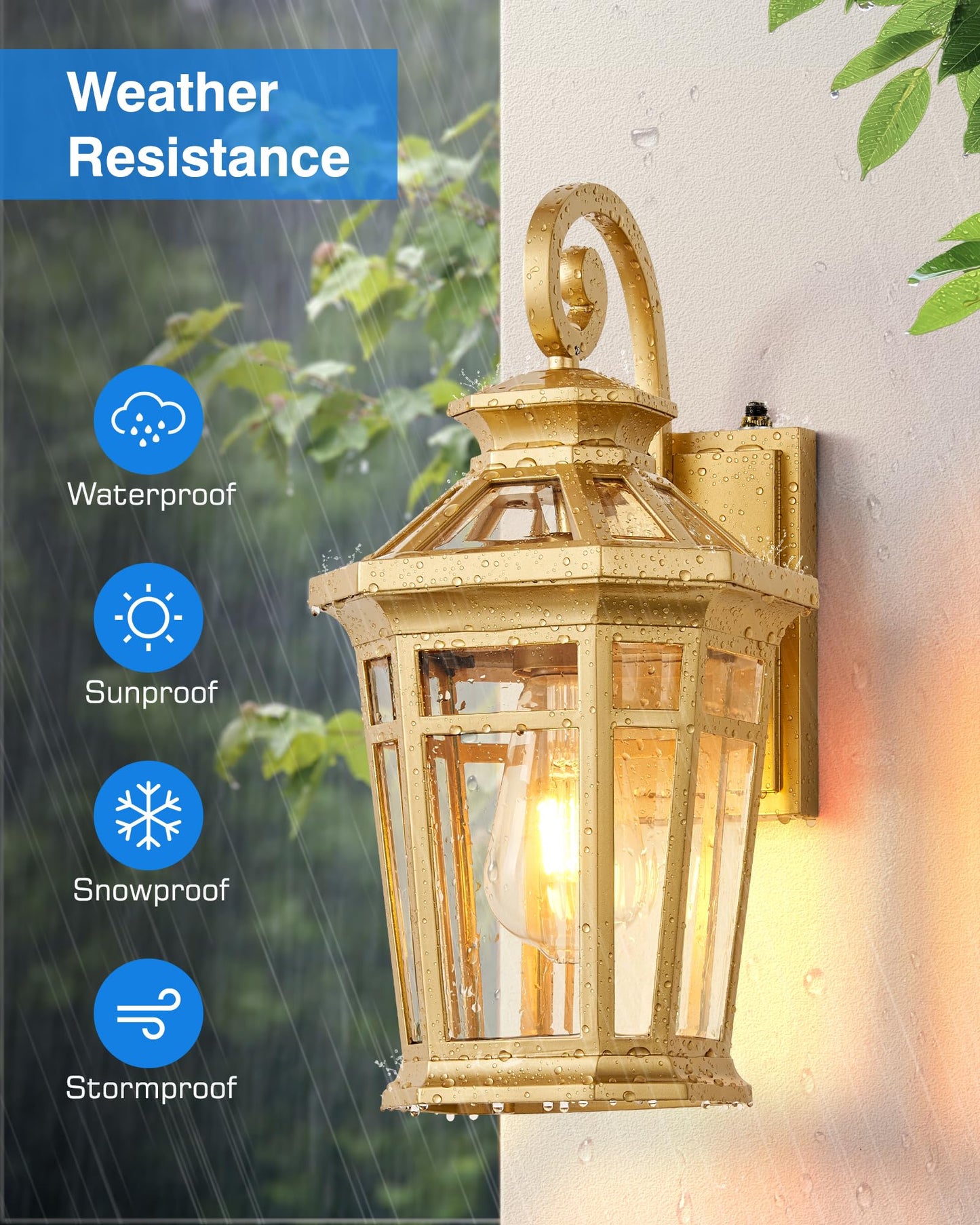 Opaxis Porch Lights Outdoor  Dusk To Dawn Exterior Lighting Fixtures  Gold Wall Lanterns Wall Mount  Waterproof Anti-Rust Outdoor Sconce Lights For Garage  Patio Wall Light Fixture With Beveled Glass