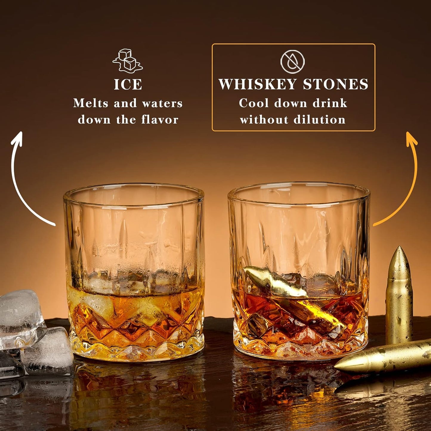 Oaksea Whiskey Stones Gifts Set for Men Dad Him Christmas, Reusable Stainless Steel Ice Cubes for Drinking, Anniversary Birthday Gifts for Husband, Boyfriend, Brother, Bourbon Man Cave Cool Stuff