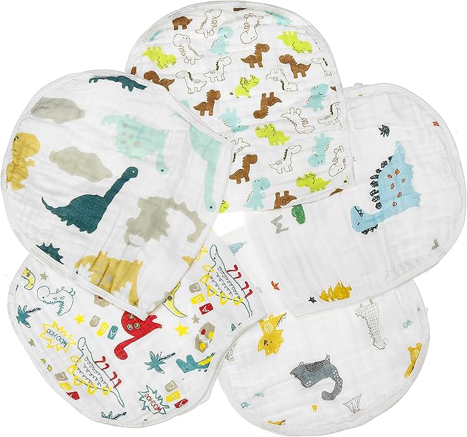 ShoppeWatch Muslin Burp Cloths Baby Burping Bibs 100% Organic Cotton 5-Pack Large 6 Layers Thick Soft Absorbent Cloth Spit Up Dribble Towels Rags for Newborns & Babies Unisex Shower Gift BB20