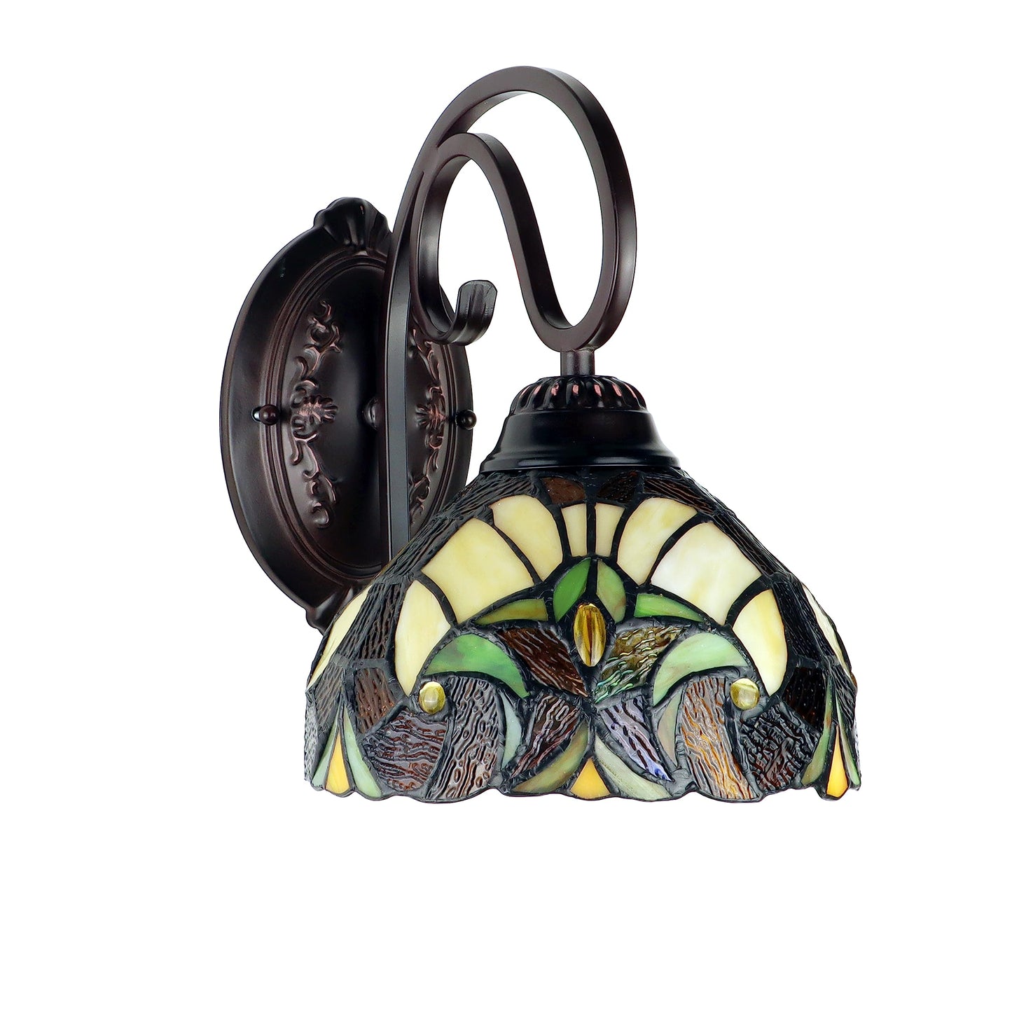 Chloe Lighting Victorian-Style Wall Sconce, 1-Light, Antique Dark Bronze Finish, 8in Shade, Stained Glass, Model CH18780VI08-WS1