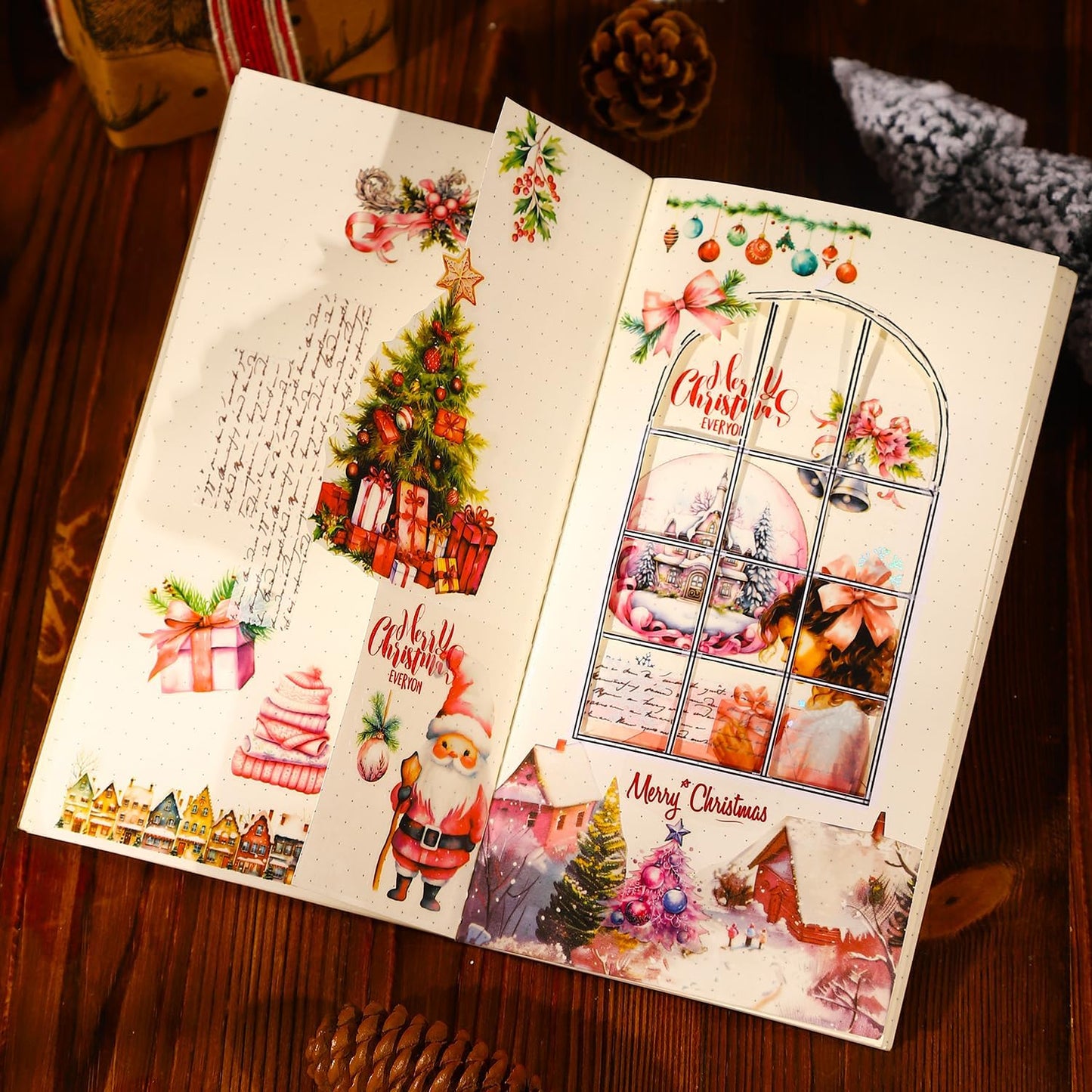 4-Pack Christmas PET & Washi Sticker Book Set – 80 Sheets of Festive Pre-Cut Stickers for Scrapbooking, Journaling, DIY Crafts, and Holiday Gift Wrapping