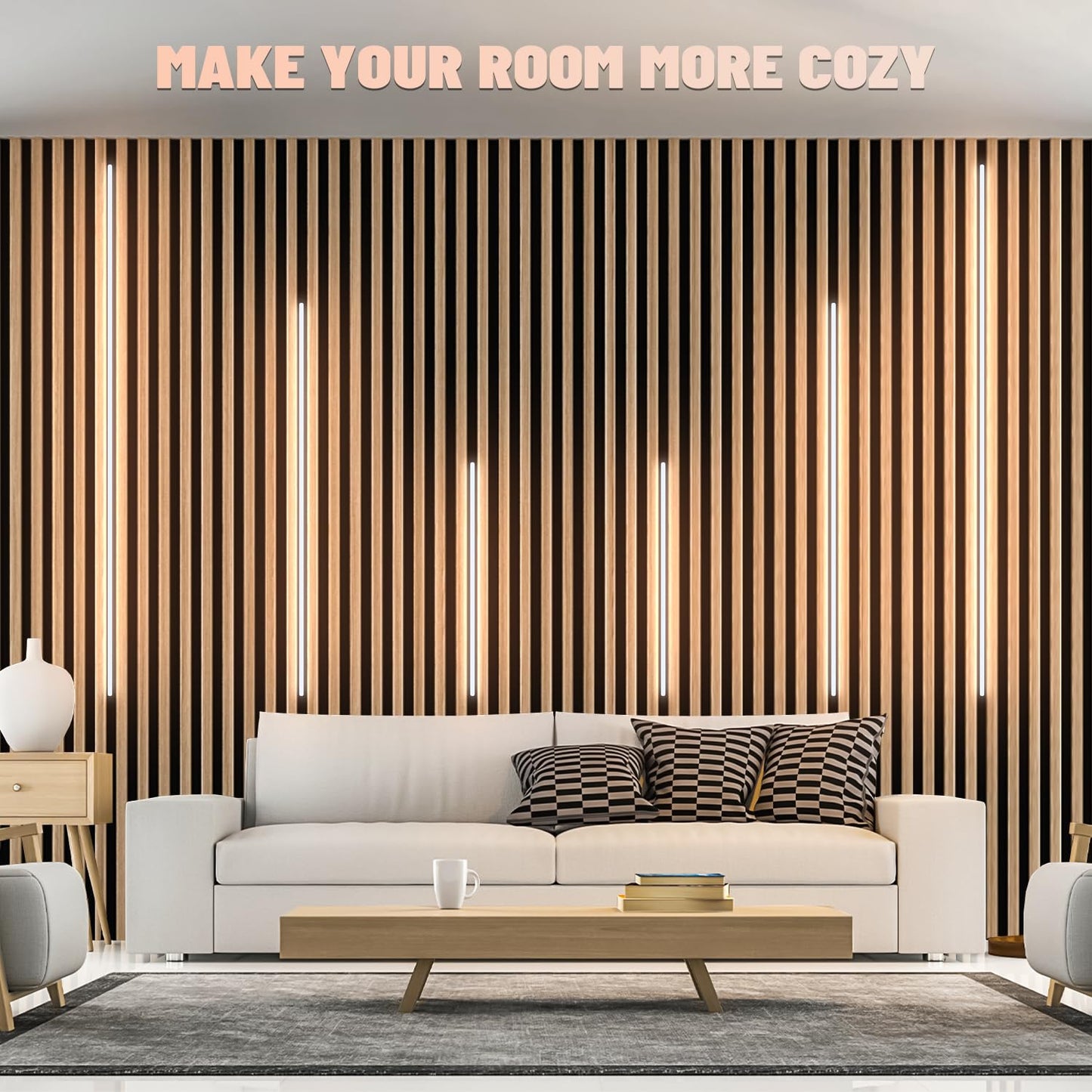 Lichaser Led Recessed Lighting For Acoustic Panel  6 Pcs Of 3000K Dimmable Led Strip Light For Wood Slat Wall Panel In Parallel With Touch Sensor  Self-Adhesive For Slat Wall Decor (4*28 In+2*16 In)